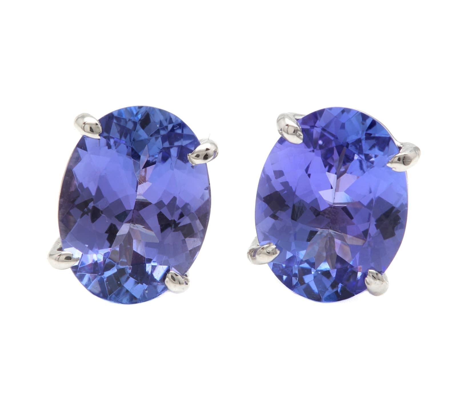 Round Cut 4.00 Carats Natural Tanzanite 14K Solid White Gold Stud Earrings For Sale