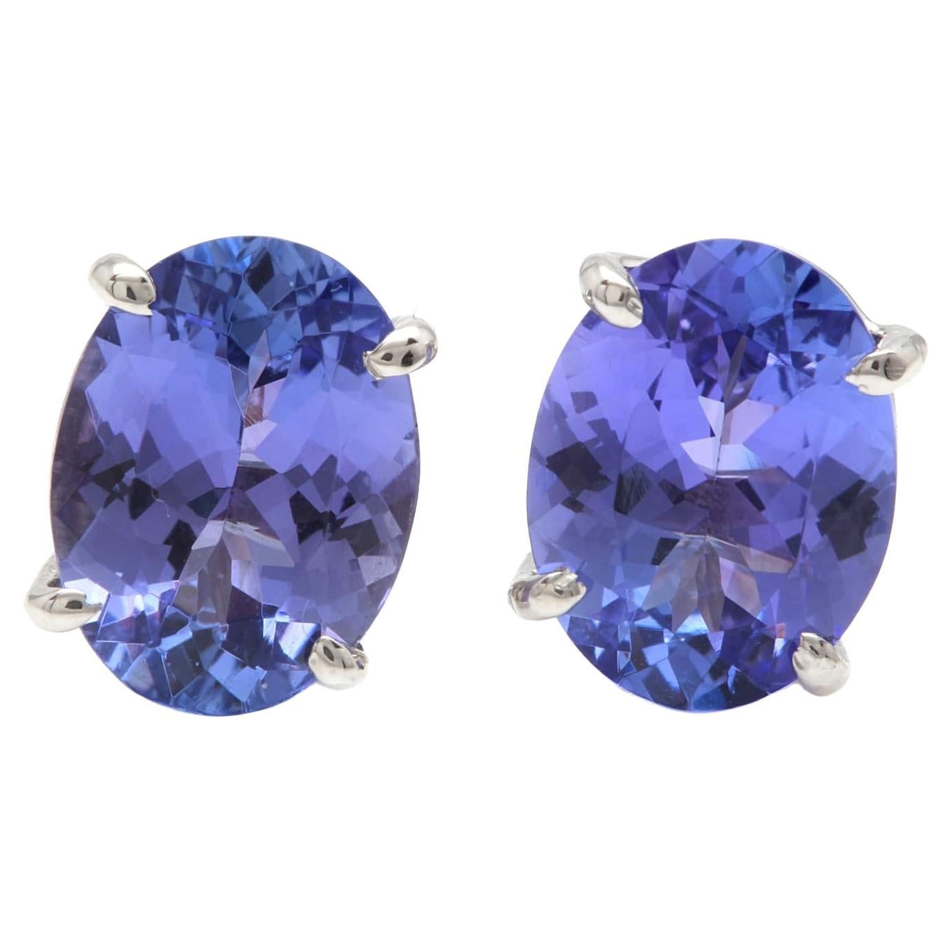 4.00 Carats Natural Tanzanite 14K Solid White Gold Stud Earrings