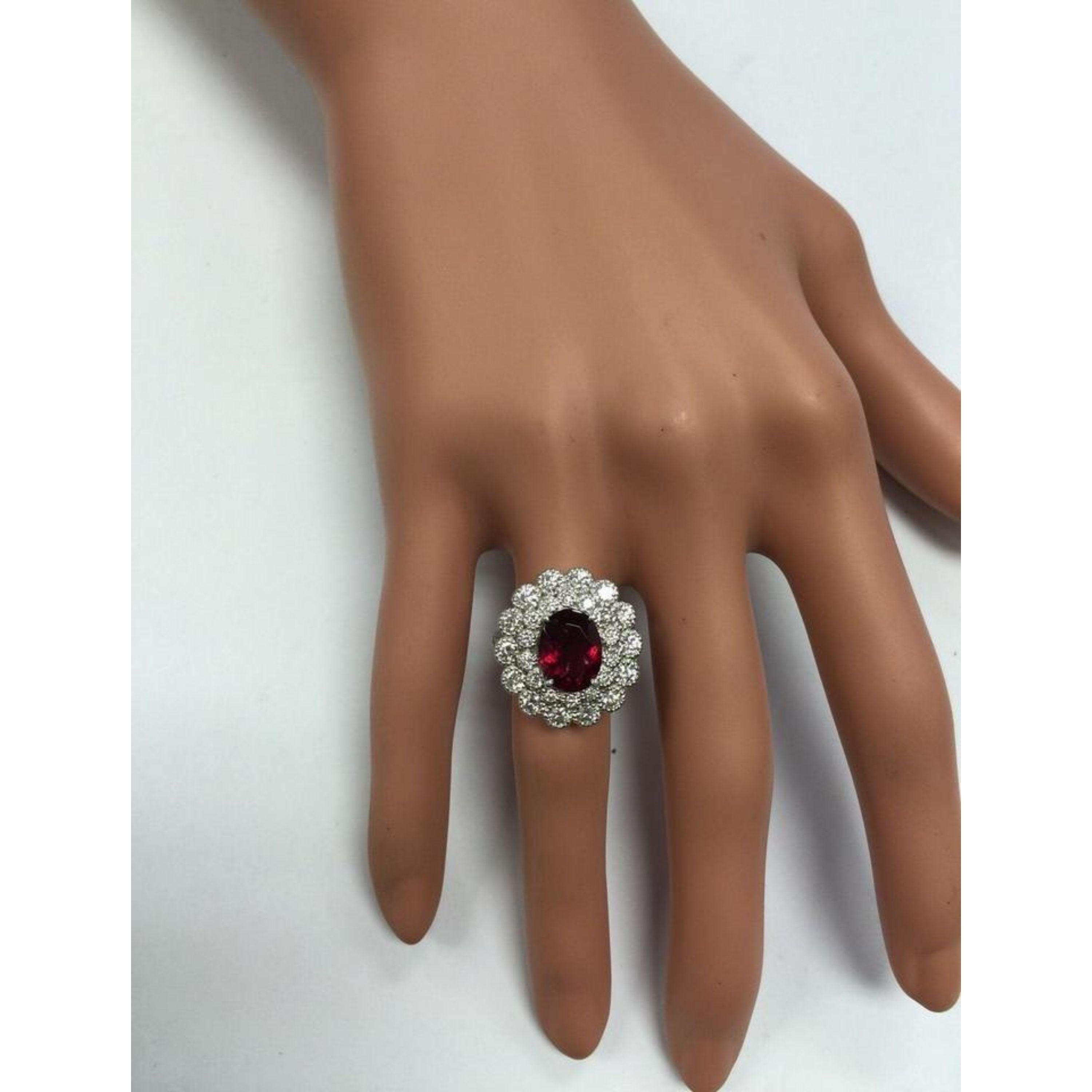 4.00 Carat Natural Tourmaline and Diamond 14 Karat Solid White Gold Ring For Sale 5
