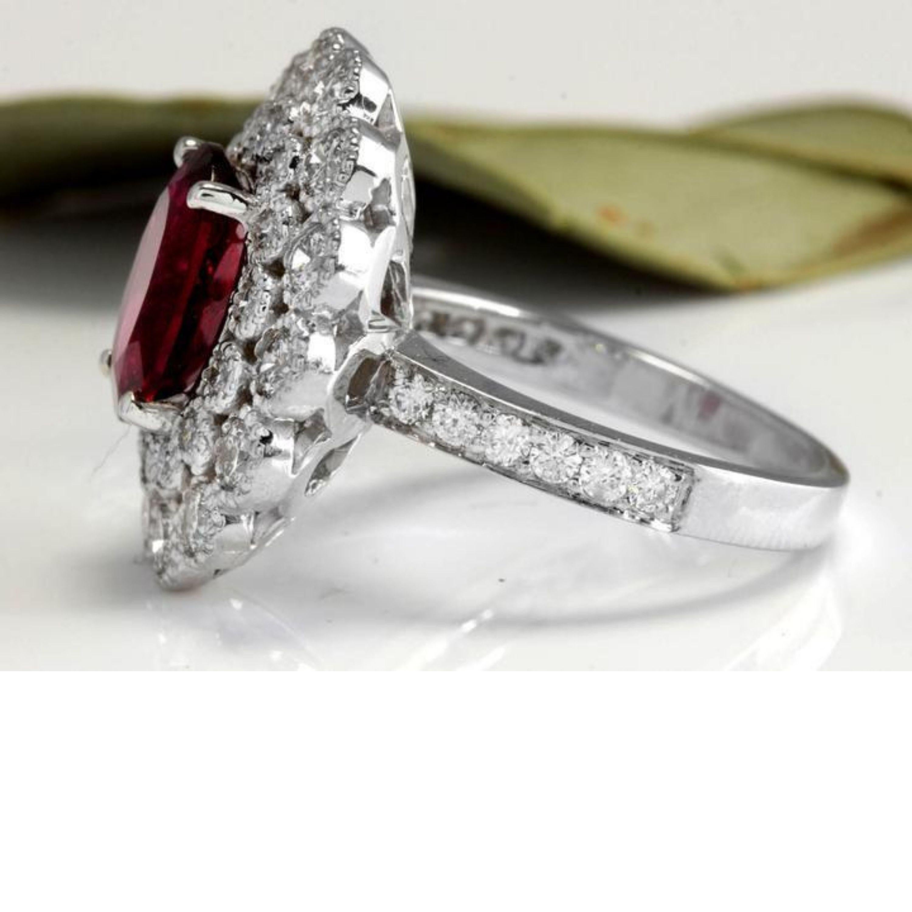 Mixed Cut 4.00 Carat Natural Tourmaline and Diamond 14 Karat Solid White Gold Ring For Sale