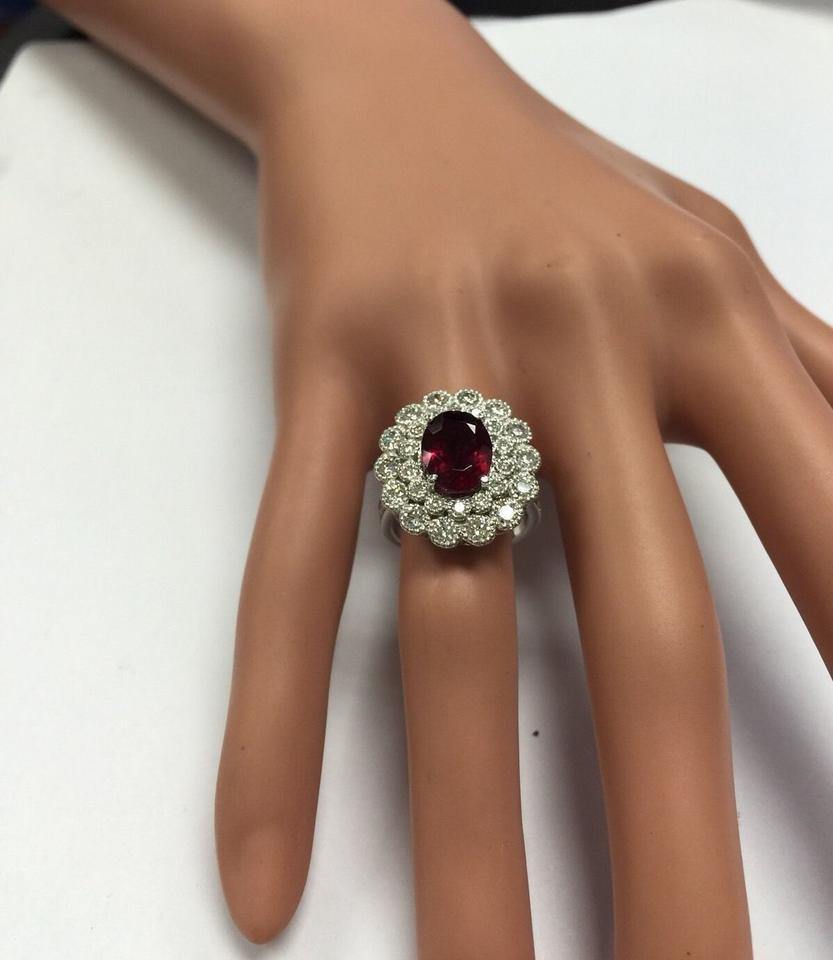 4.00 Carat Natural Tourmaline and Diamond 14 Karat Solid White Gold Ring For Sale 3