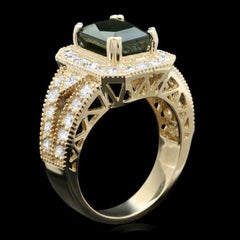 4.00 Carats Natural Tourmaline and Diamond 14k Solid Yellow Gold Ring