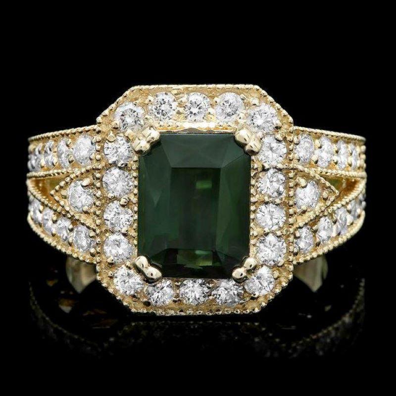 Mixed Cut 4.00 Carats Natural Tourmaline and Diamond 14k Solid Yellow Gold Ring For Sale