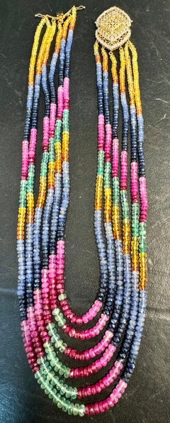 400 Karat , 6 Schichten natürlicher Smaragd Rubin & Saphir Perlenkette 18K Diamant Verschluss