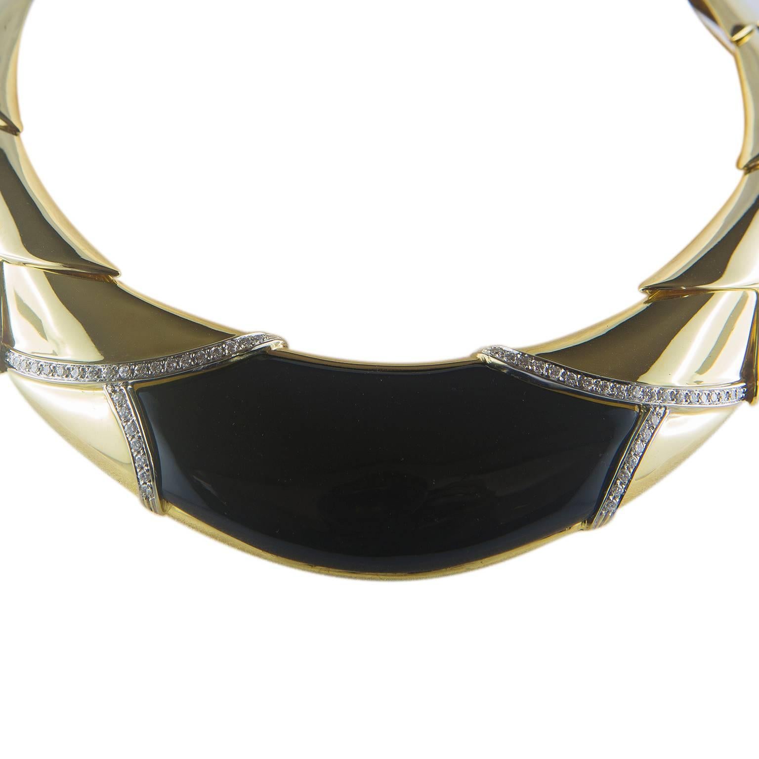 4.00 Carat Black Onyx Diamond Gold Tulip Motif Necklace For Sale 1