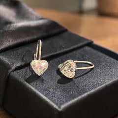 4.00 Ct GIA Certified F/VS1 Heart Diamonds Bezel Drop Earrings in 18K White Gold