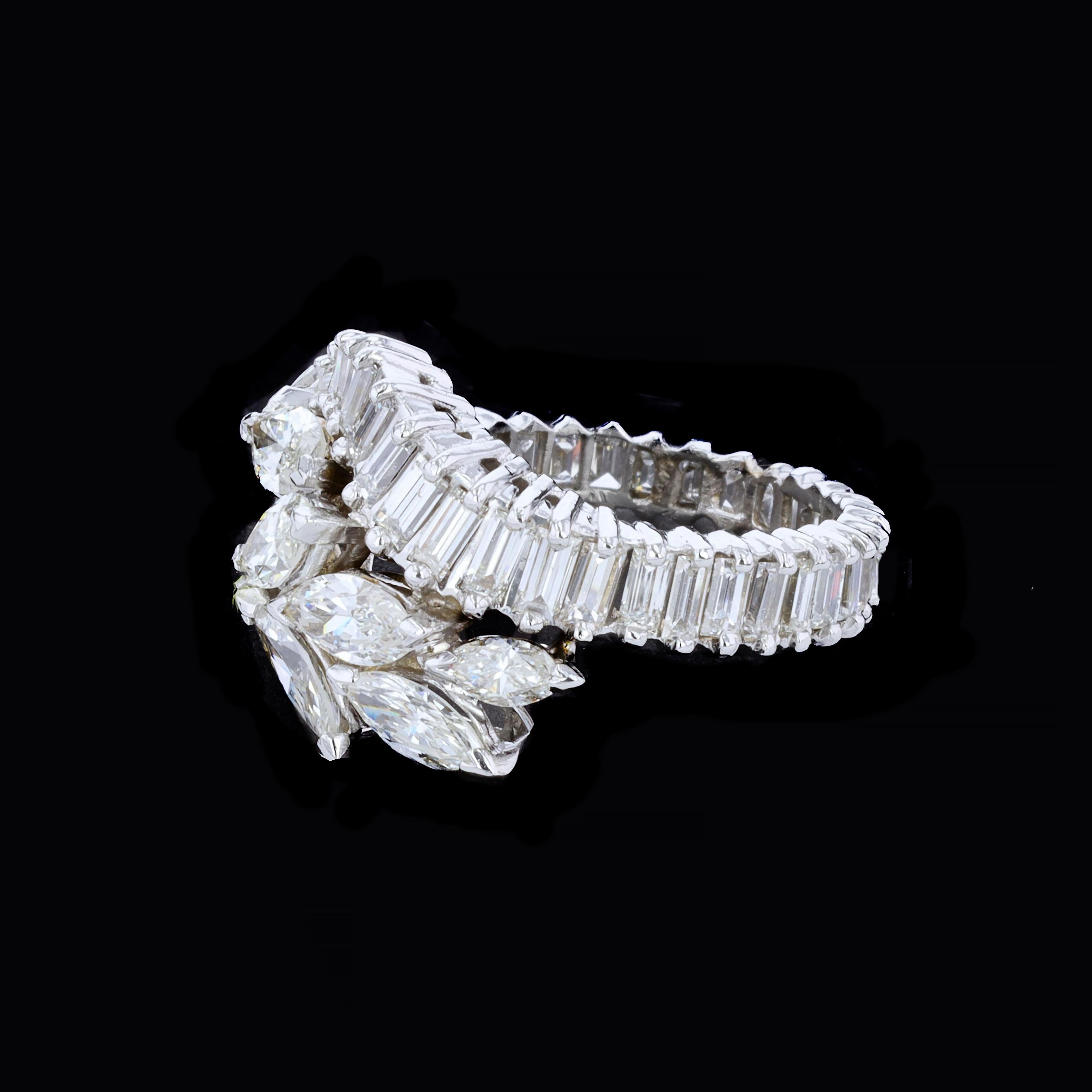 Women's 4.00 ct Platinum Baguette & Marquise Diamond Cocktail Ring For Sale
