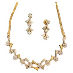 4.00 Ct Round Brillant Diamonds Floral Necklace&Earrings Set 14K Gold