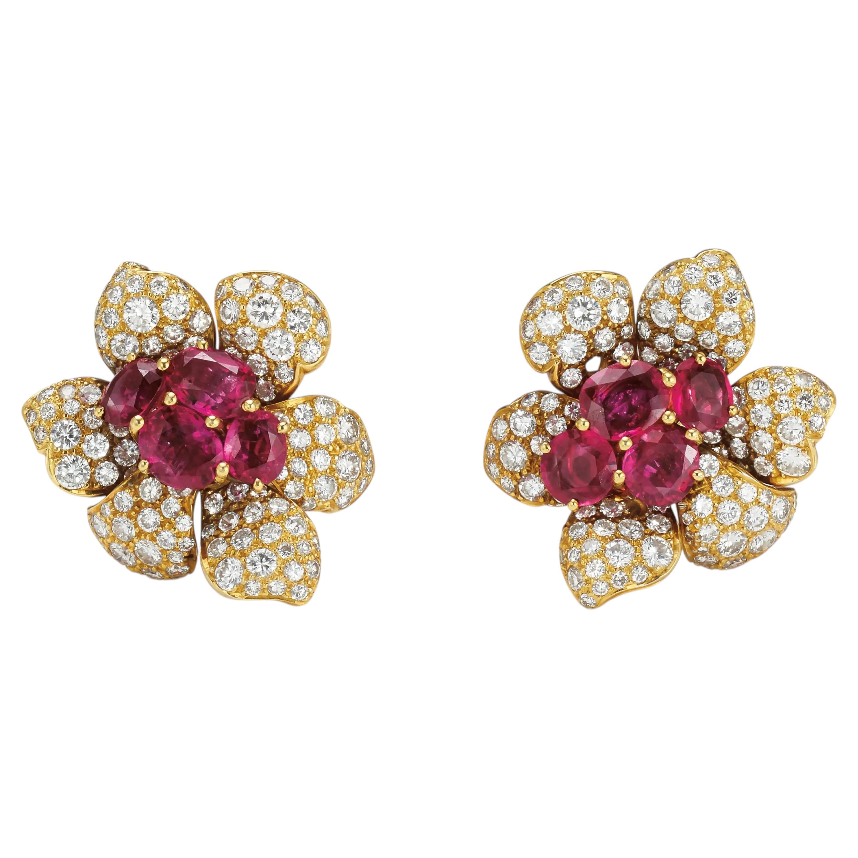 4.00 ctw Diamond & No-Heat Burmese Ruby Gold-Topped Platinum Earrings