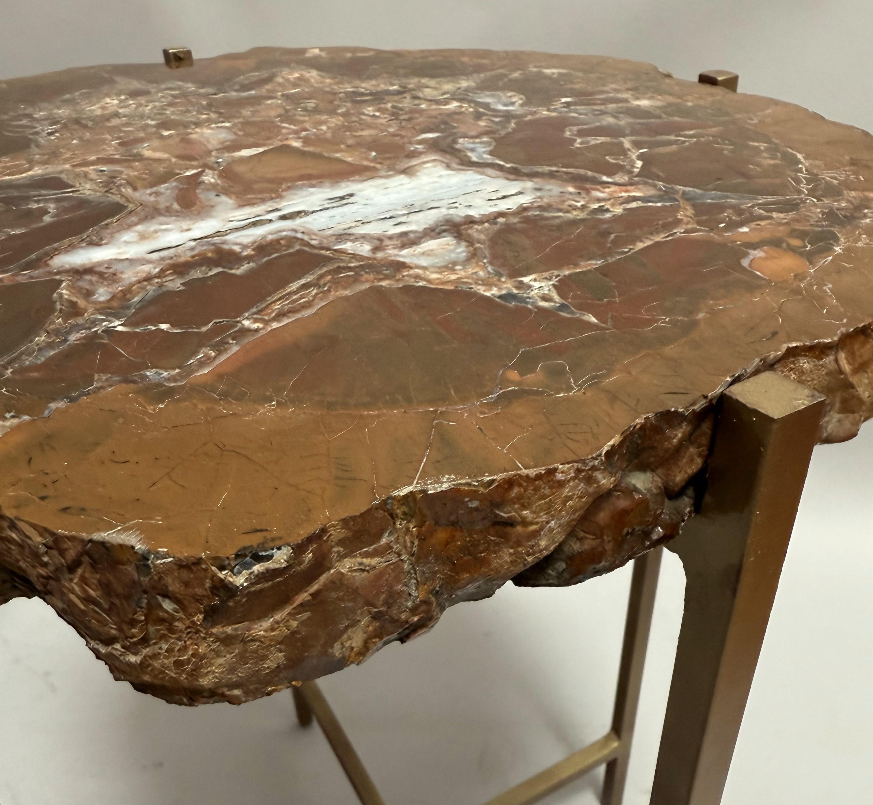 400 Million Year Old Petrified Wood Slab Table with Custom Gilded Iron Base For Sale 2