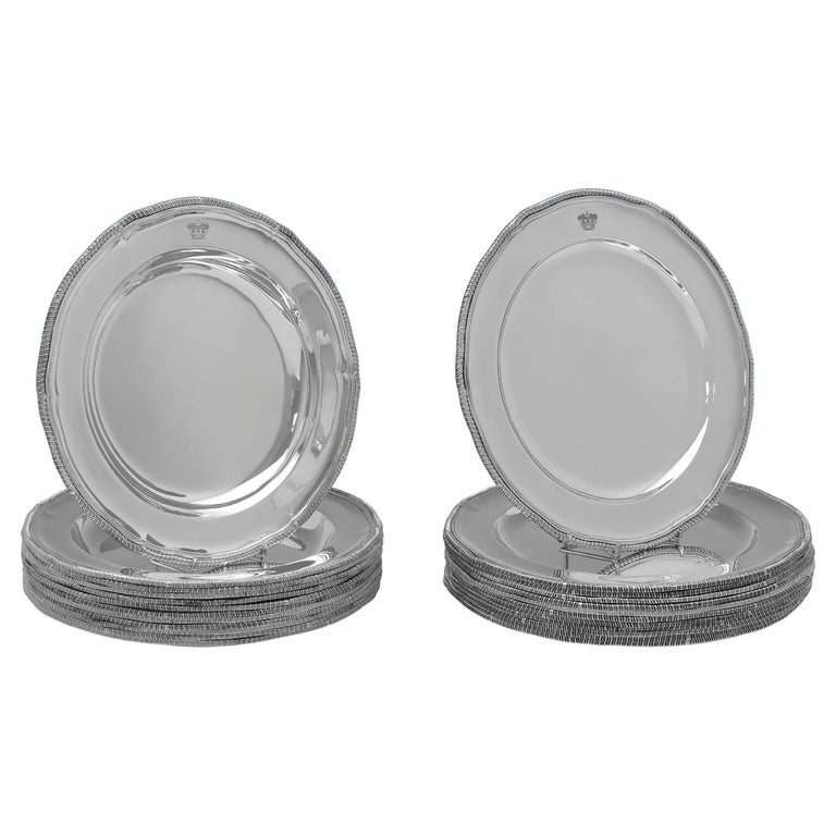 400 Oz Edwardian Sterling Silver Set of 12 Plates and 12 Soup Plates