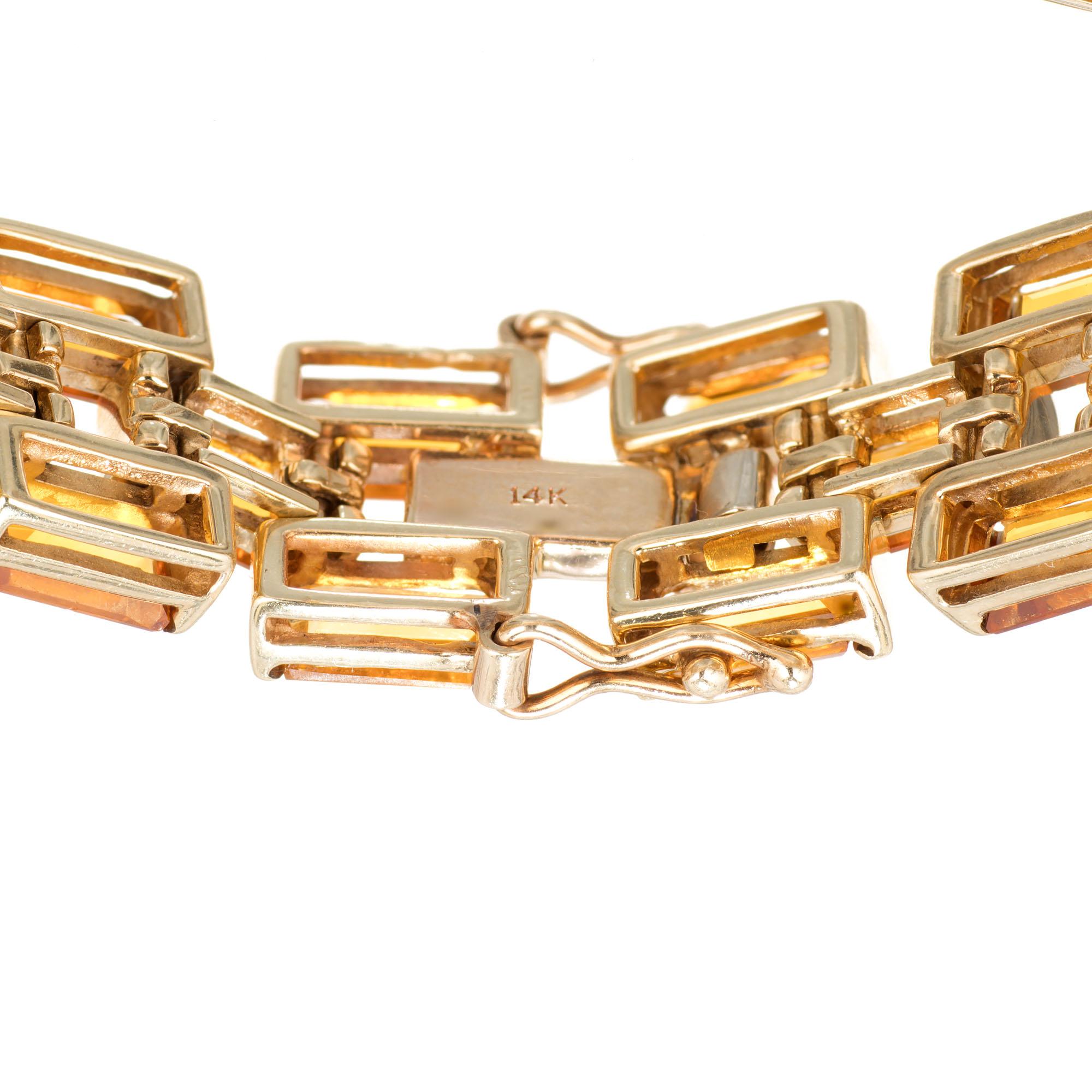 40.00 Carat Citrine Gold Three-Row Hinged Link Gold Bracelet In Excellent Condition For Sale In Stamford, CT