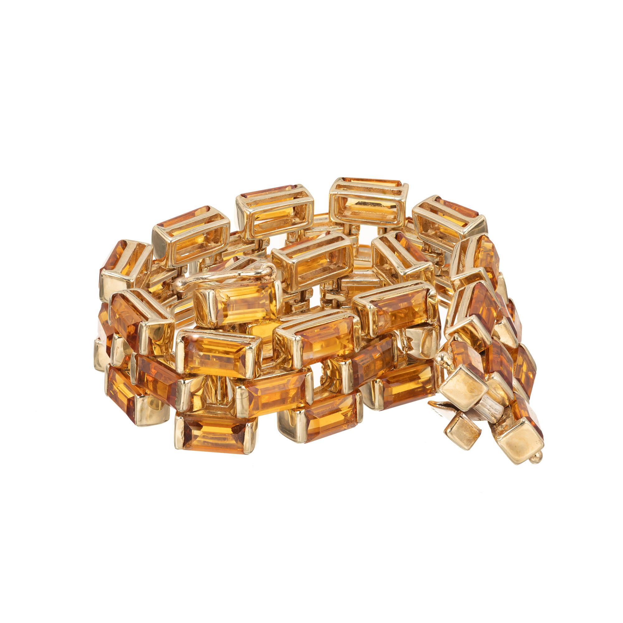 Women's 40.00 Carat Citrine Gold Three-Row Hinged Link Gold Bracelet For Sale