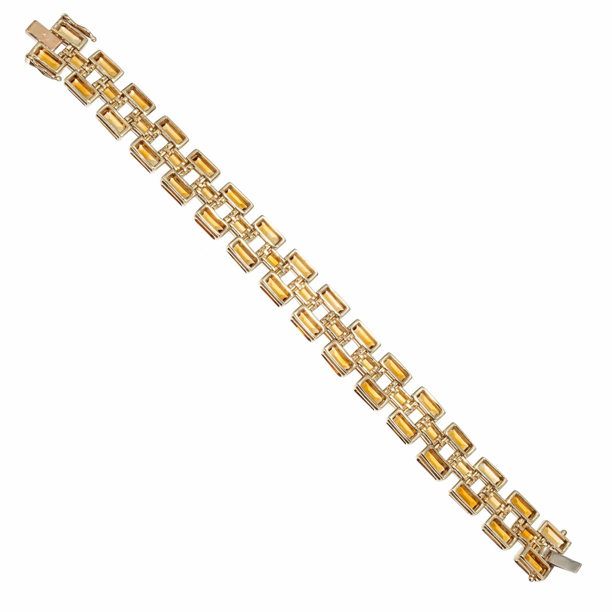 40.00 Carat Citrine Gold Three-Row Hinged Link Gold Bracelet For Sale 1