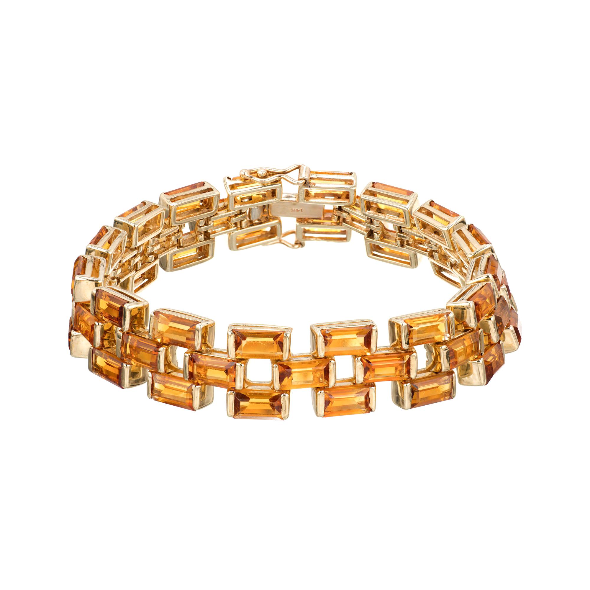 40.00 Carat Citrine Gold Three-Row Hinged Link Gold Bracelet For Sale