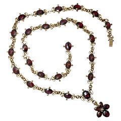 Antique 40.00 Carat Garnet Pearl Rose Gold Victorian Pendant Necklace