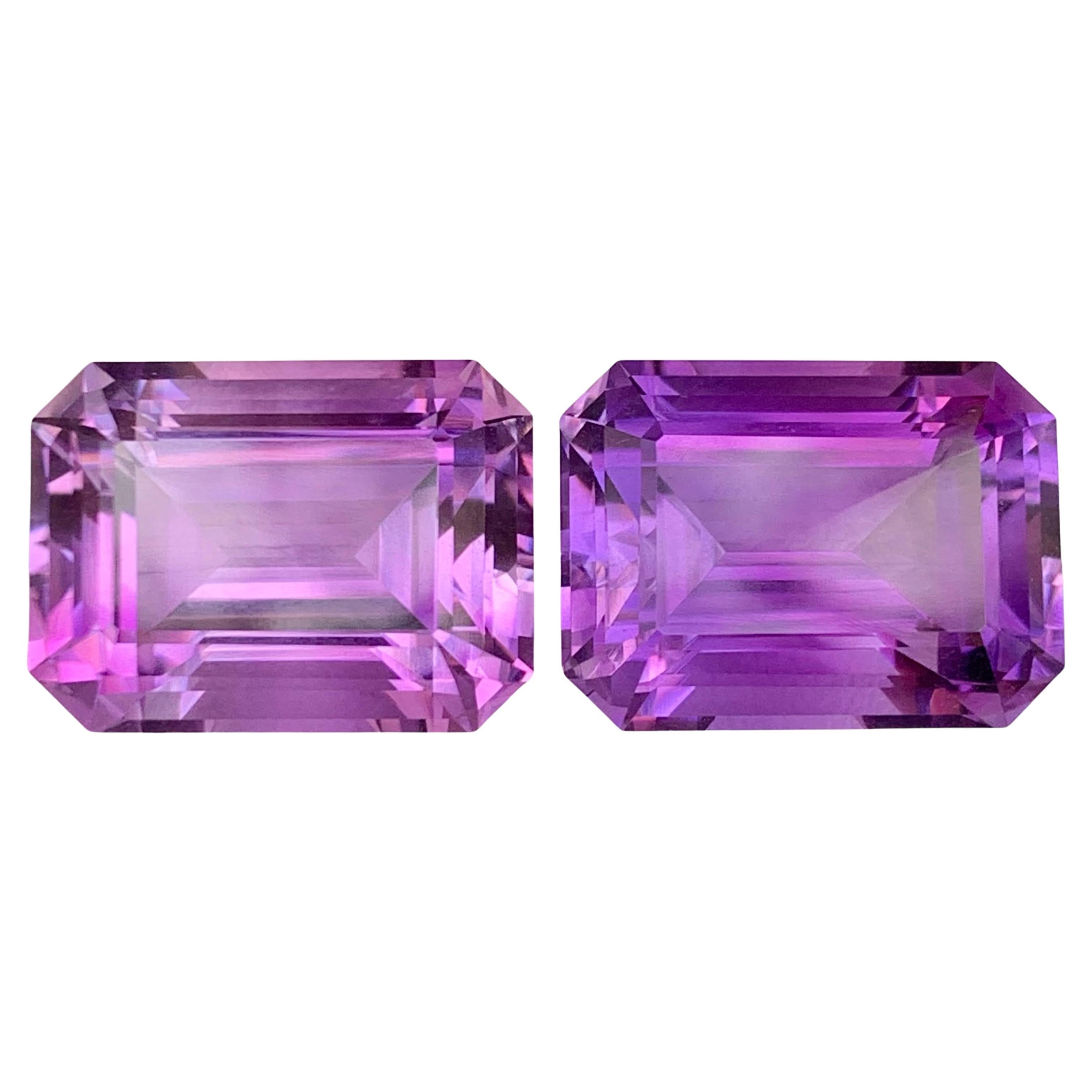 40.00 Carat Natural Loose Purple Amethyst Pair Emerald Cut Brazilian Gemstone