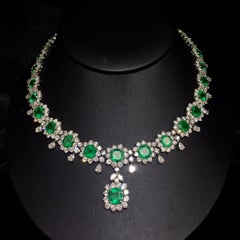 40.01 Carat Cushion Cut Emeralds and Diamond Necklace in Platinum