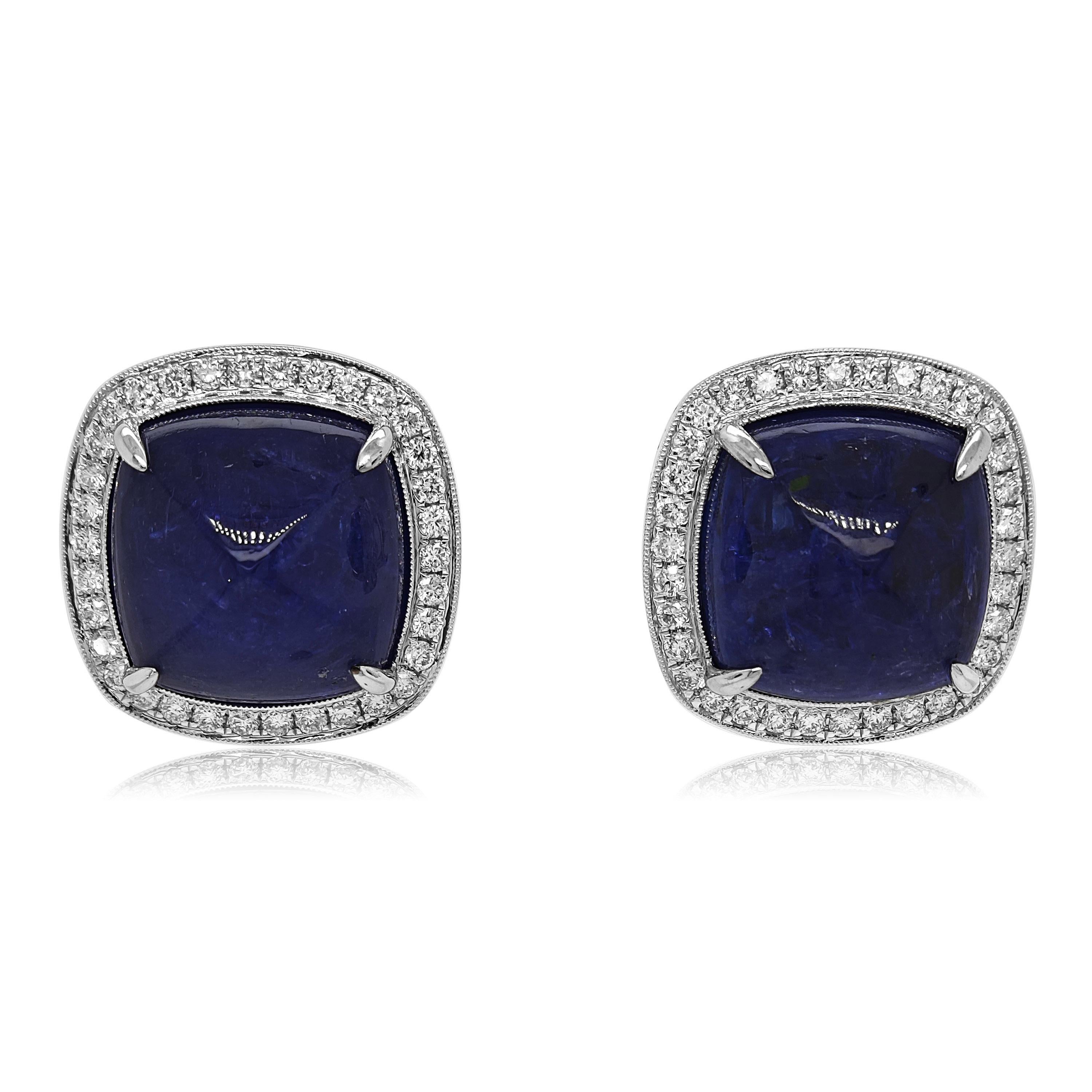 Pan di zucchero Orecchini in oro bianco con tanzanite e diamanti bianchi da 40,06 carati in vendita