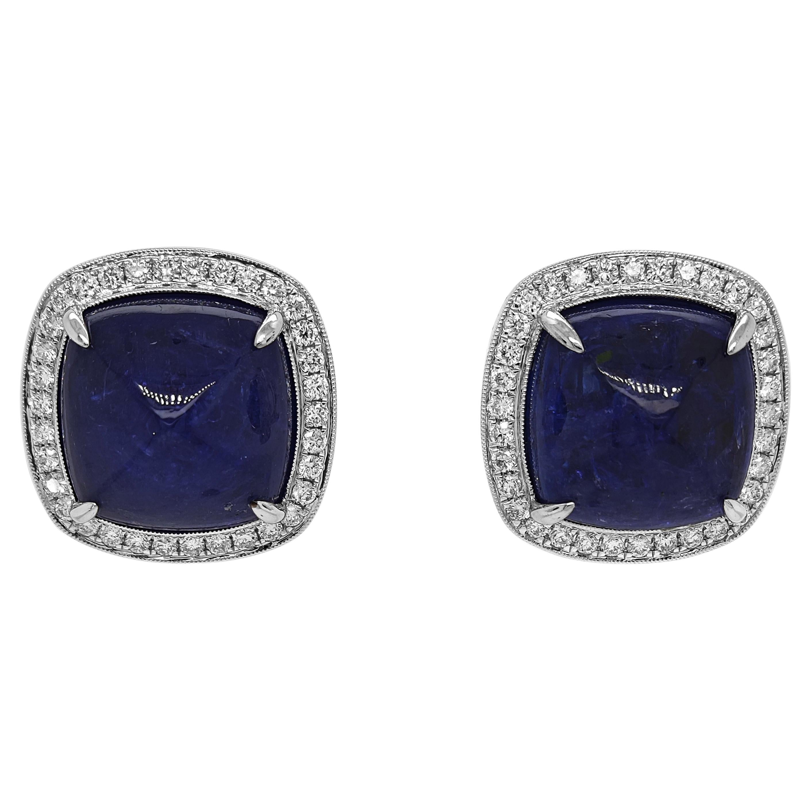 40.06 Carat Tanzanite and White Diamond White Gold Earrings