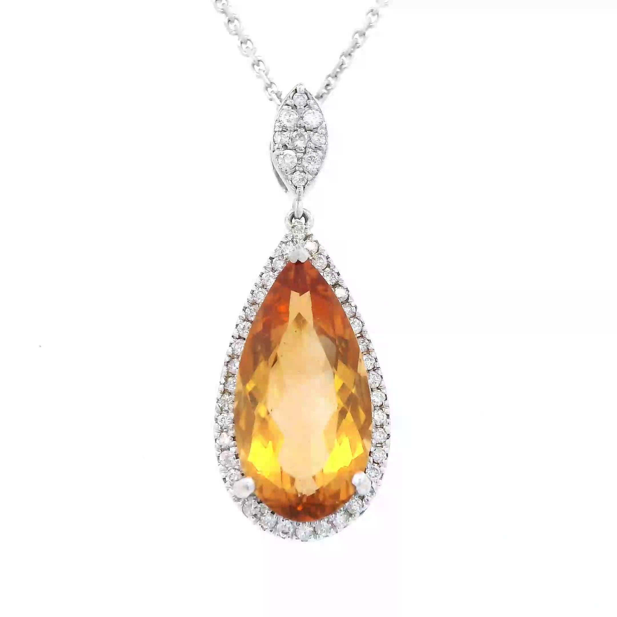 Pear Cut 4.00ct Citrine and Diamond & Diamond Pendant Necklace White Gold For Sale