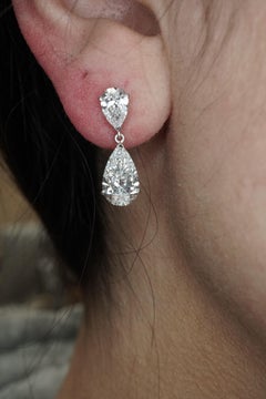 4.00ct Dangling Pear Shaped Lab Diamond Platinum Earrings