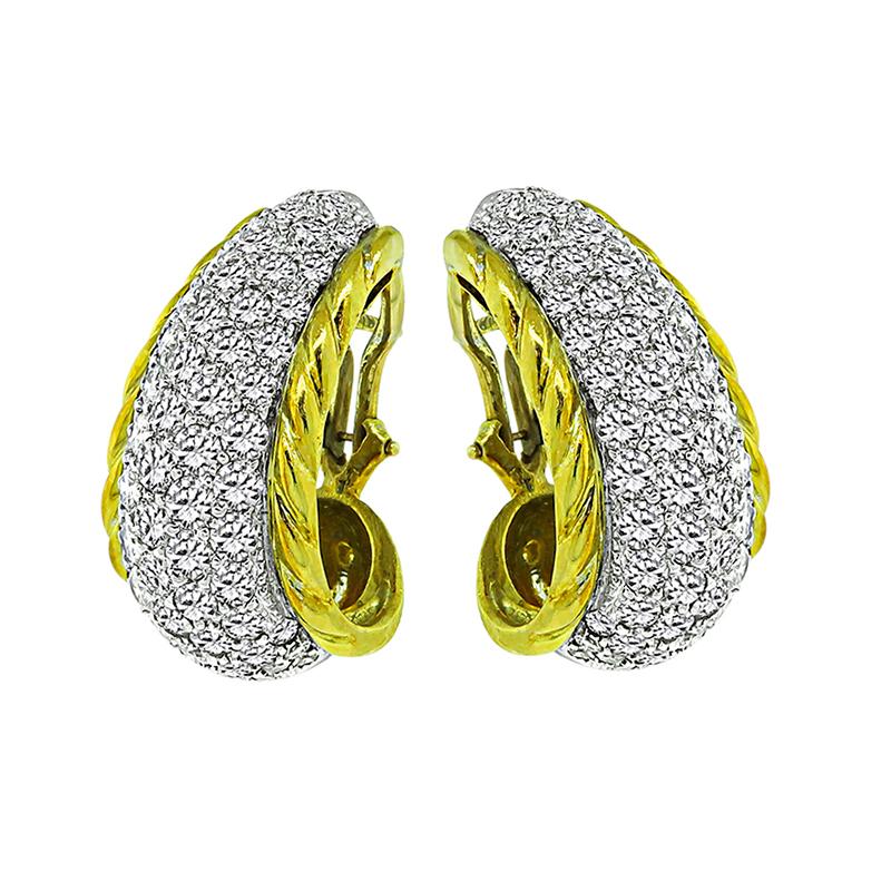 Round Cut 4.00ct Diamond 14k Yellow an White Gold Earrings For Sale