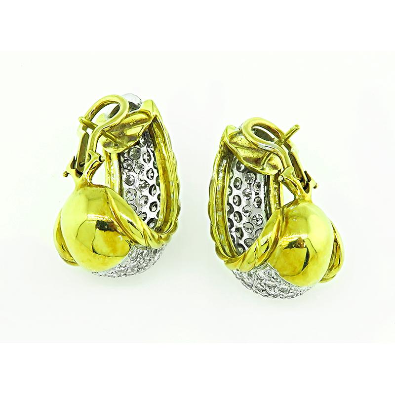 4.00ct Diamond 14k Yellow an White Gold Earrings In Good Condition For Sale In New York, NY