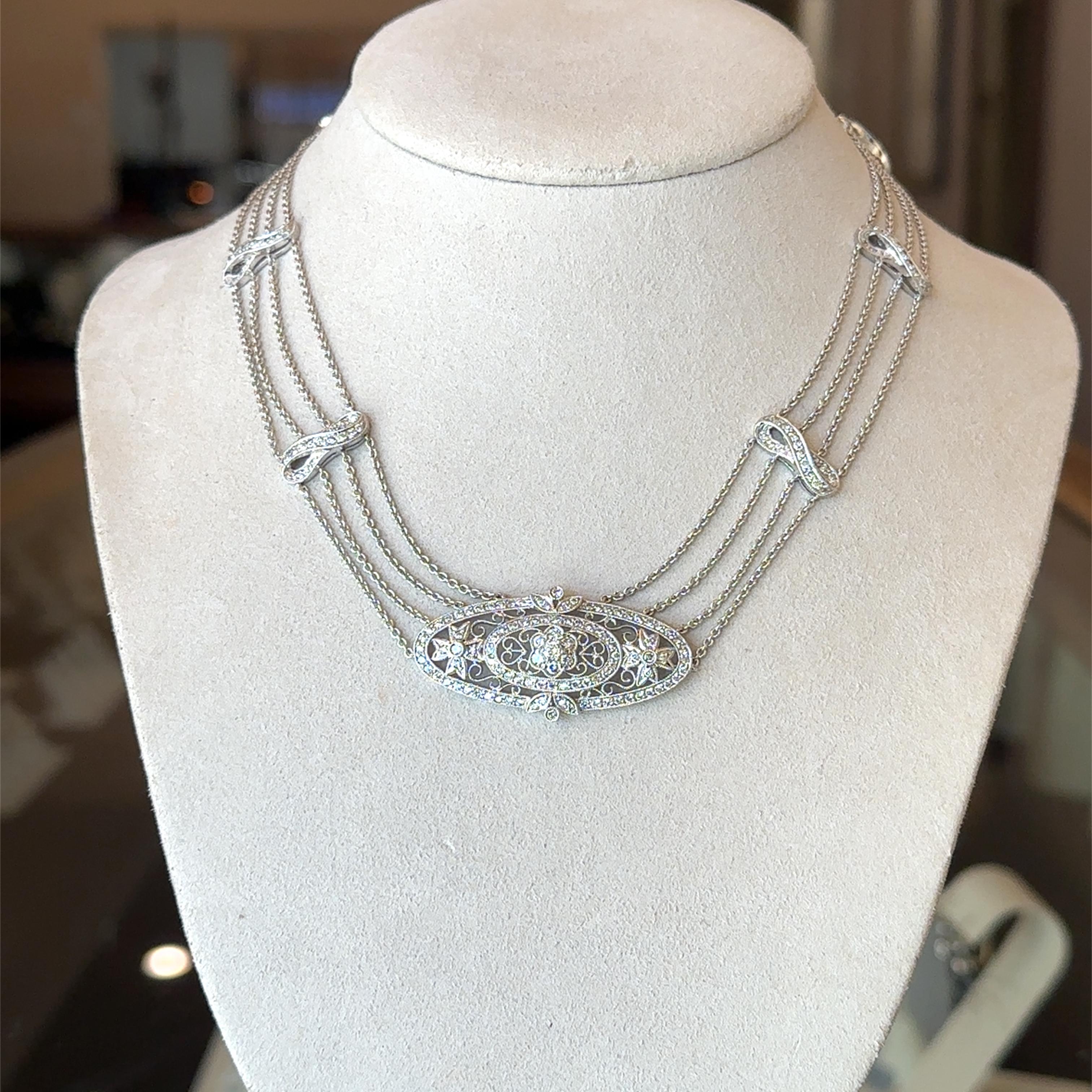 4.00CT Diamond 18KT White Gold Choker Necklace Moderno en venta