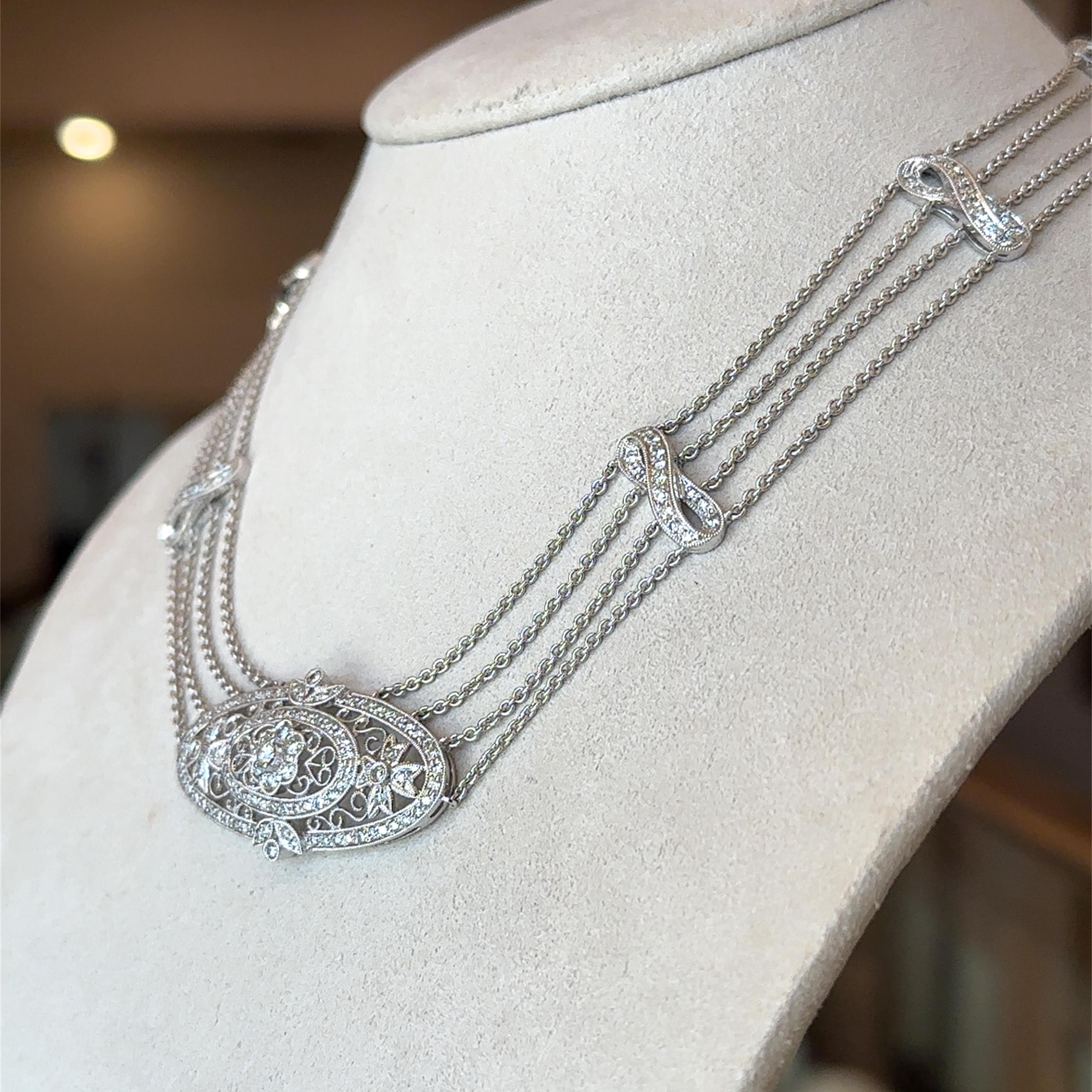 Taglio rotondo Collana girocollo con diamante 4.00CT in oro bianco 18KT in vendita