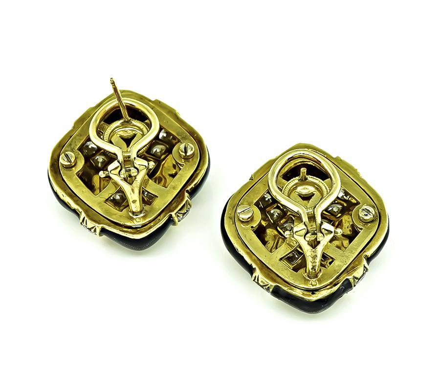 4.00ct Diamond Enamel Gold Earrings In Good Condition For Sale In New York, NY