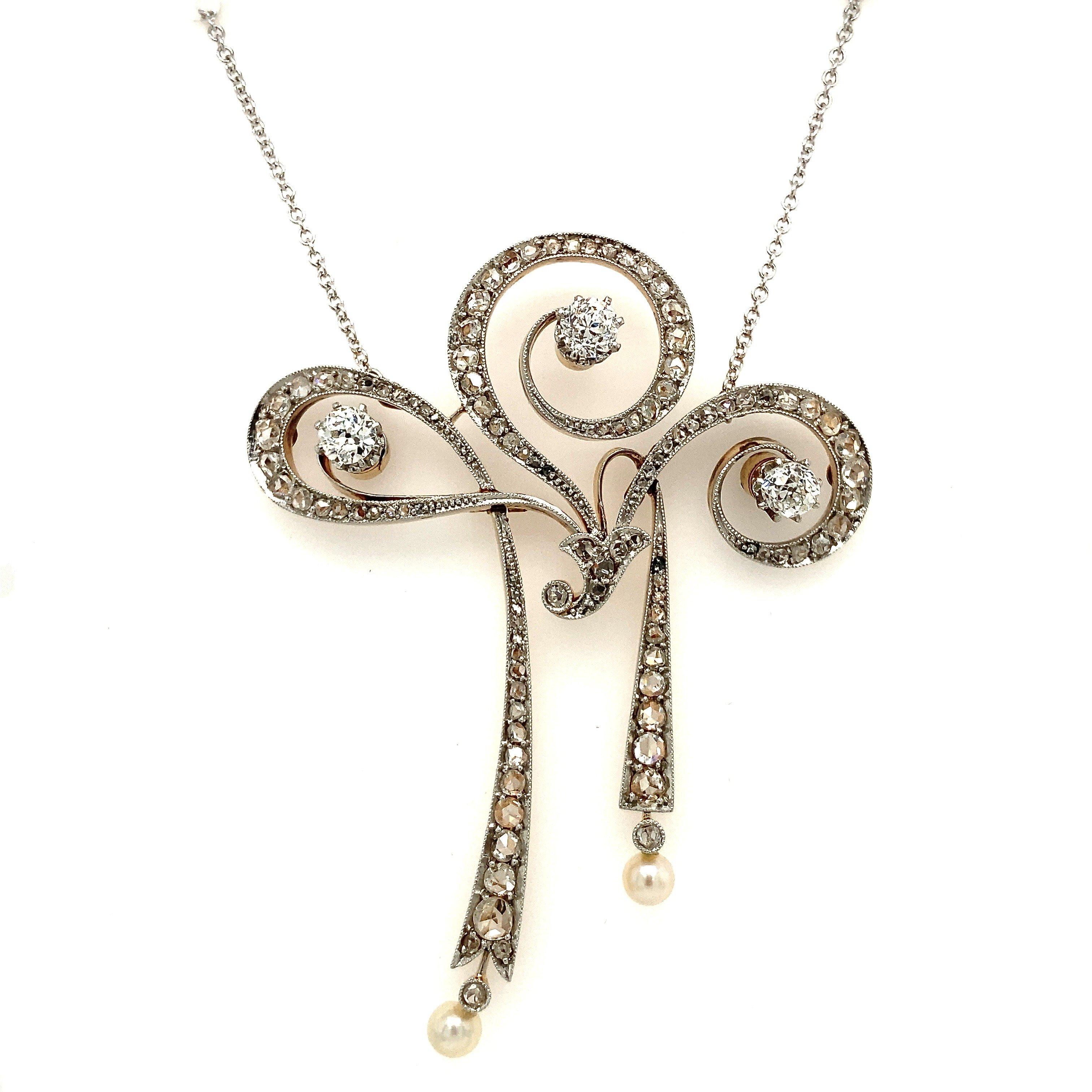Collier antique Art Déco en platine et or 18 carats avec 4.00CT diamants et rapport GIA Bon état - En vente à Los Angeles, CA