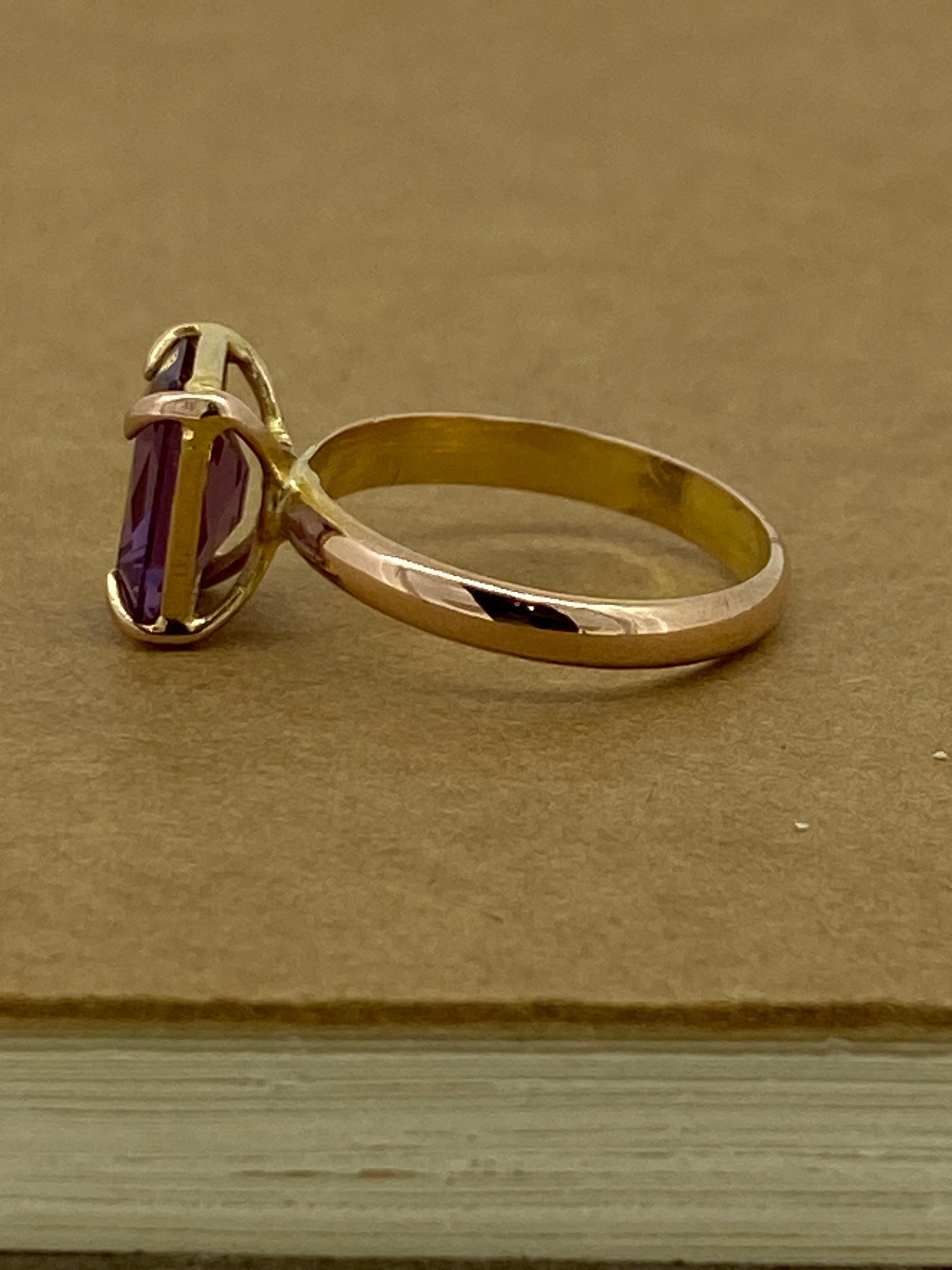 Women's 4.00ct Emerald Cut Natural Amethyst Solitaire Vintage Ring in 14K Rose Gold
