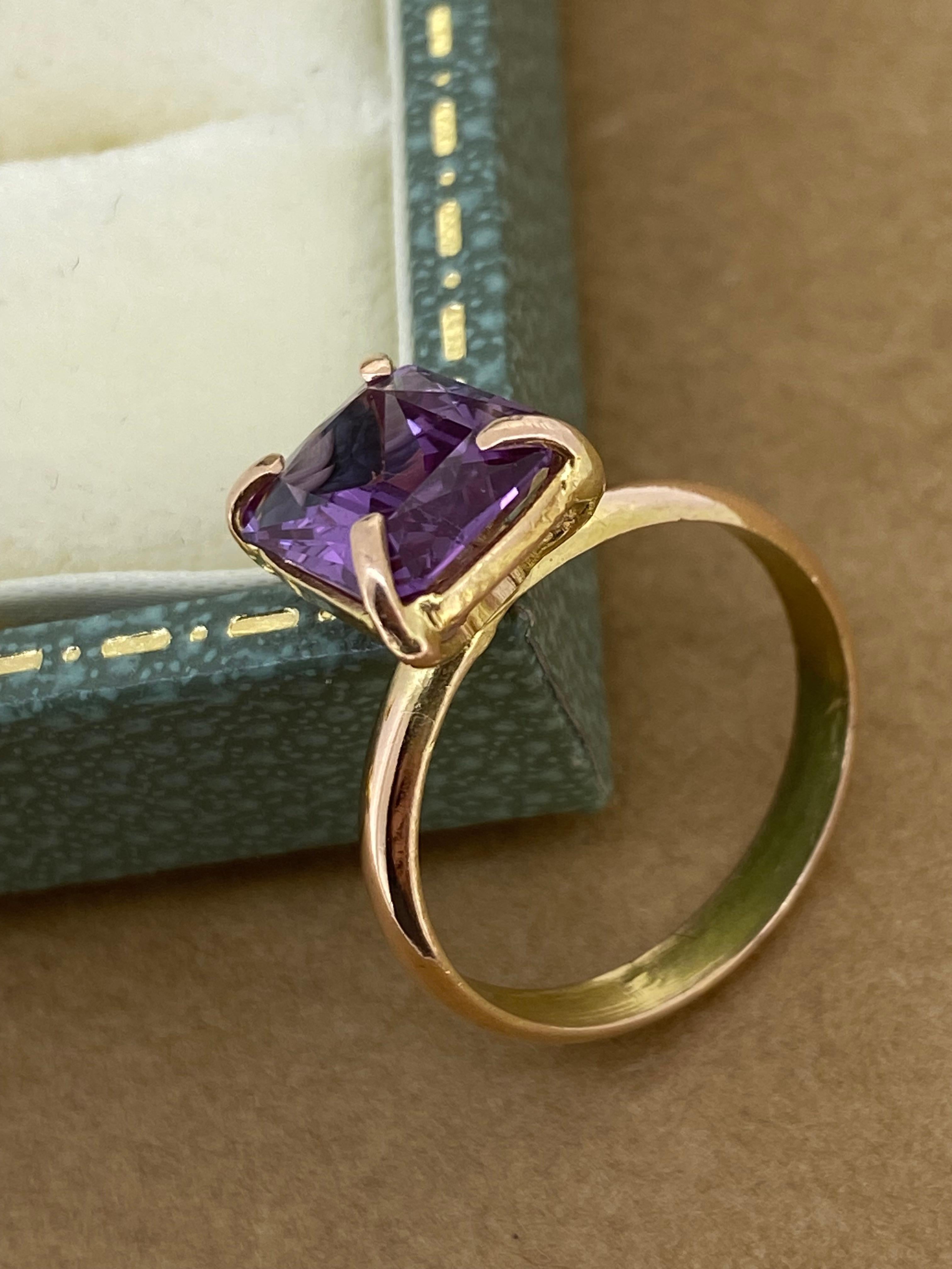 4.00ct Emerald Cut Natural Amethyst Solitaire Vintage Ring in 14K Rose Gold 1