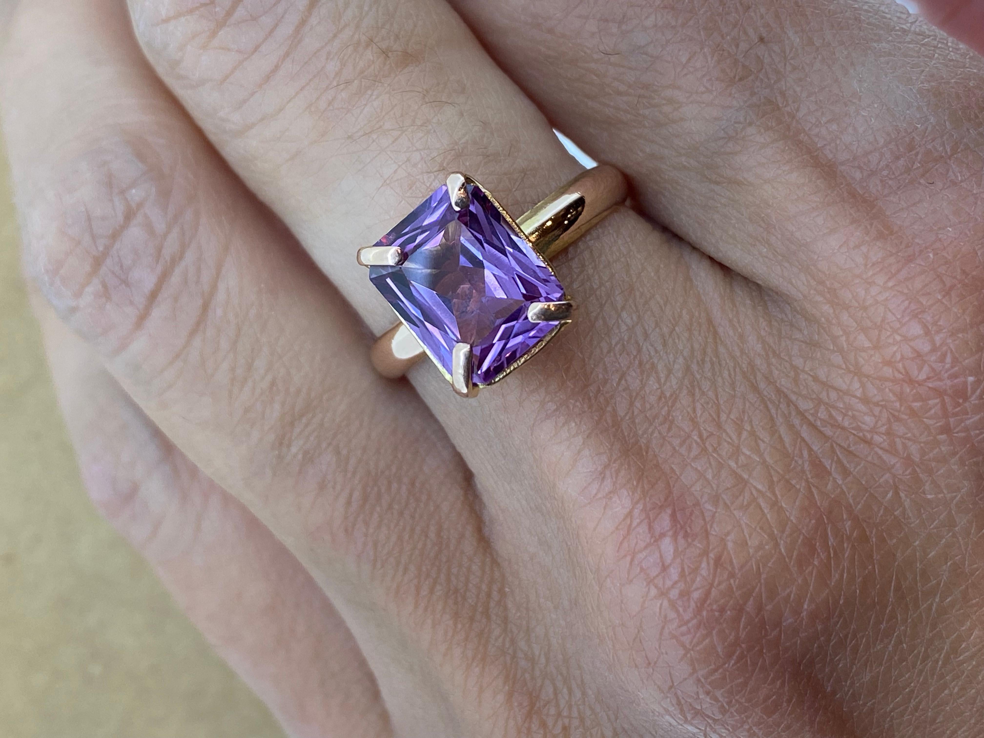 4.00ct Emerald Cut Natural Amethyst Solitaire Vintage Ring in 14K Rose Gold 2