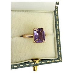 4.00ct Emerald Cut Natural Amethyst Solitaire Vintage Ring in 14K Rose Gold
