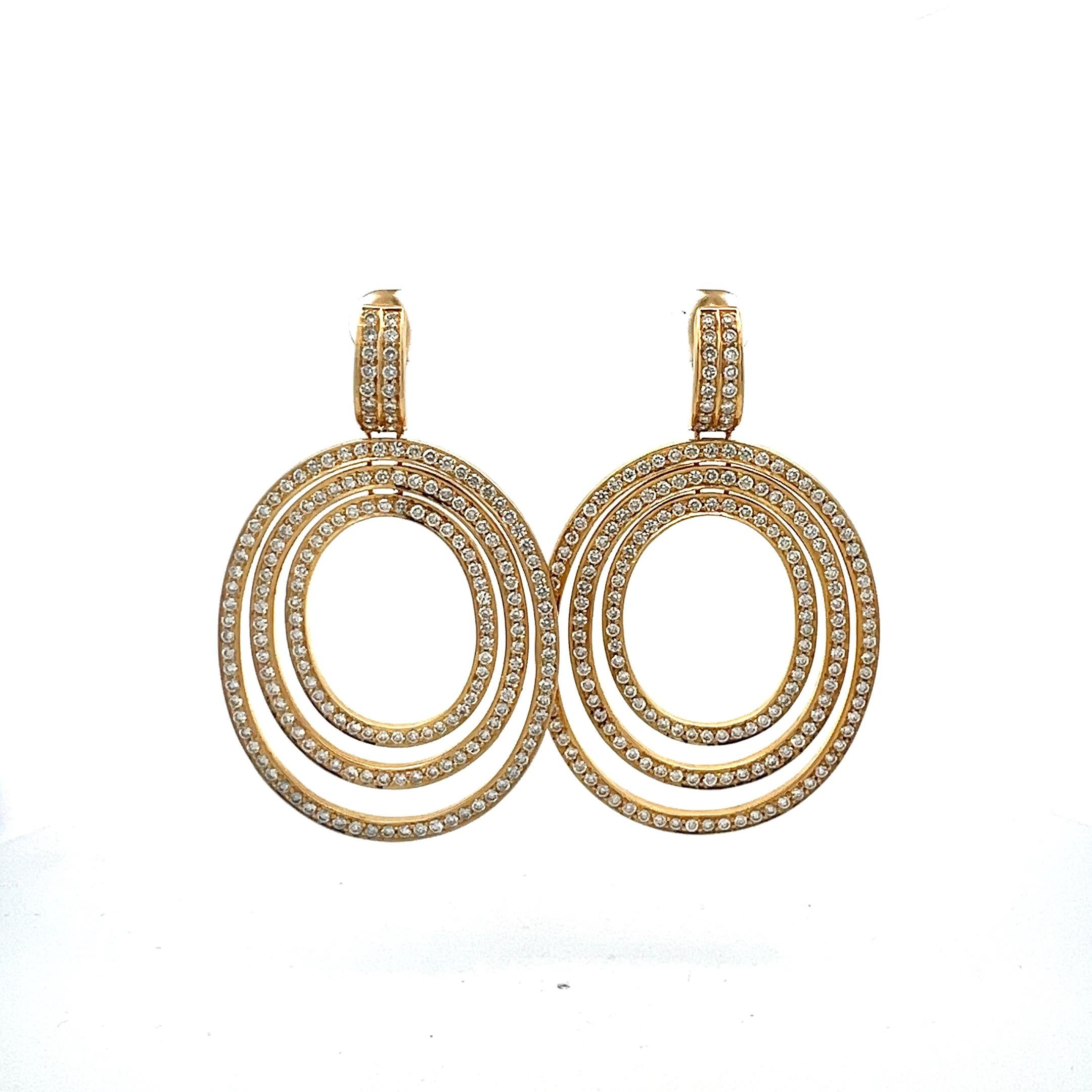 Orecchini pendenti con diamanti multi ovali da 4,00 carati G VS2 in oro giallo 18 carati in vendita 5
