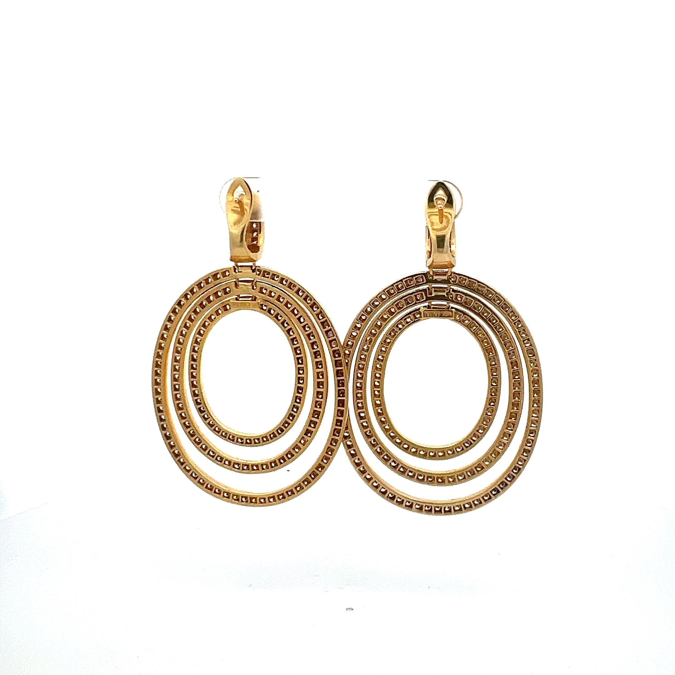 Orecchini pendenti con diamanti multi ovali da 4,00 carati G VS2 in oro giallo 18 carati in vendita 3