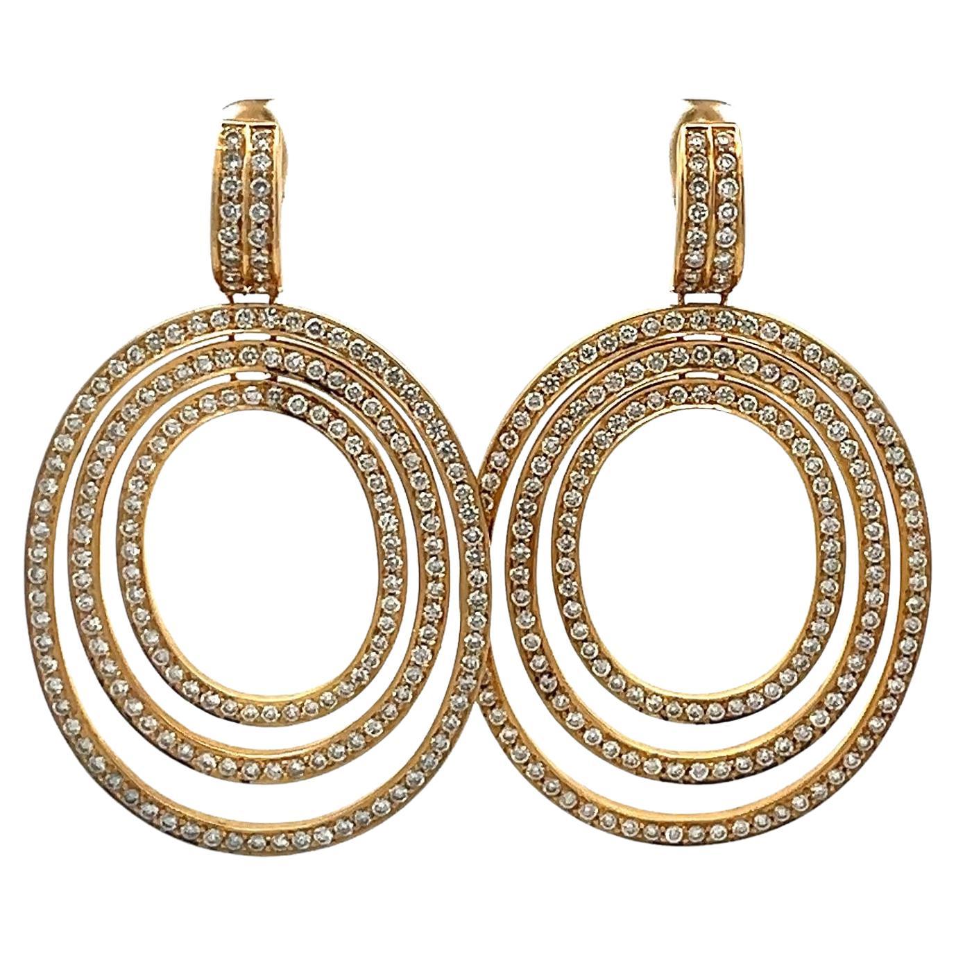 Orecchini pendenti con diamanti multi ovali da 4,00 carati G VS2 in oro giallo 18 carati