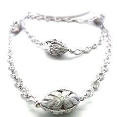 4.00ct H-VS1 Diamond 18K White Gold Vintage Textured Leaf Motif Link Necklace