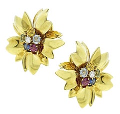 4.00ct Multi Color Sapphire Diamond Flower Earrings