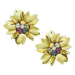 4.00ct Multi Color Sapphire Diamond Flower Earrings