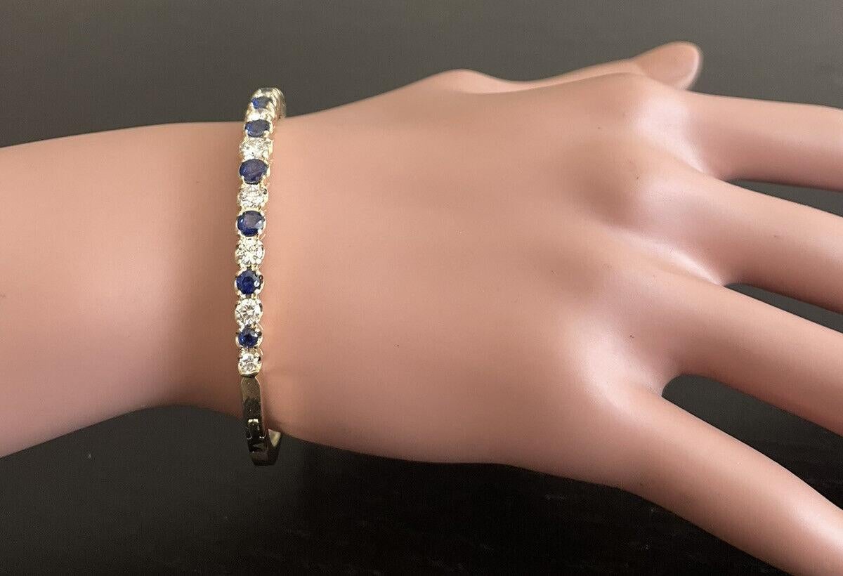 4.00ct Natural Diamond and Sapphire 14k Solid Yellow Gold Bracelet For Sale 1