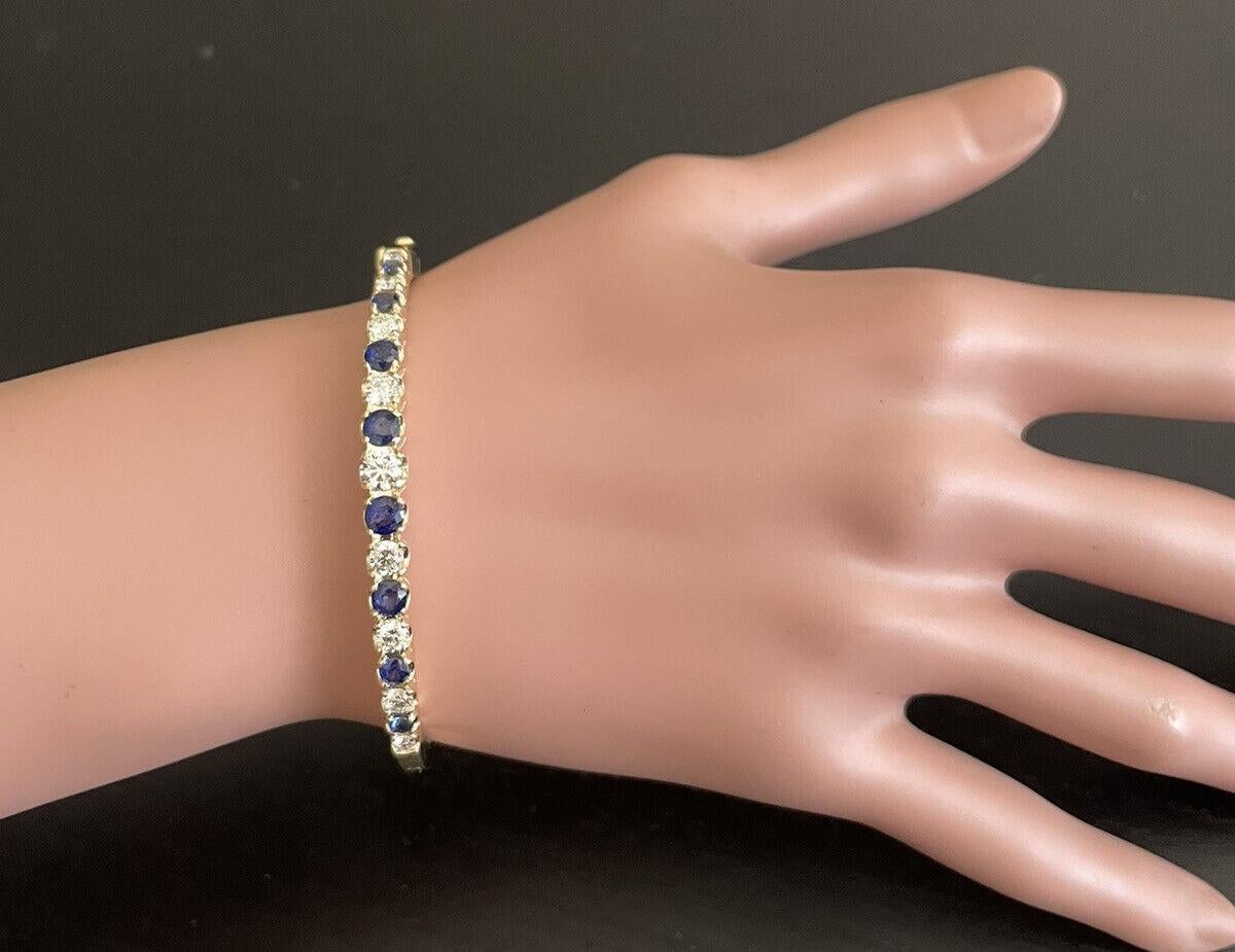 4.00ct Natural Diamond and Sapphire 14k Solid Yellow Gold Bracelet For Sale 2