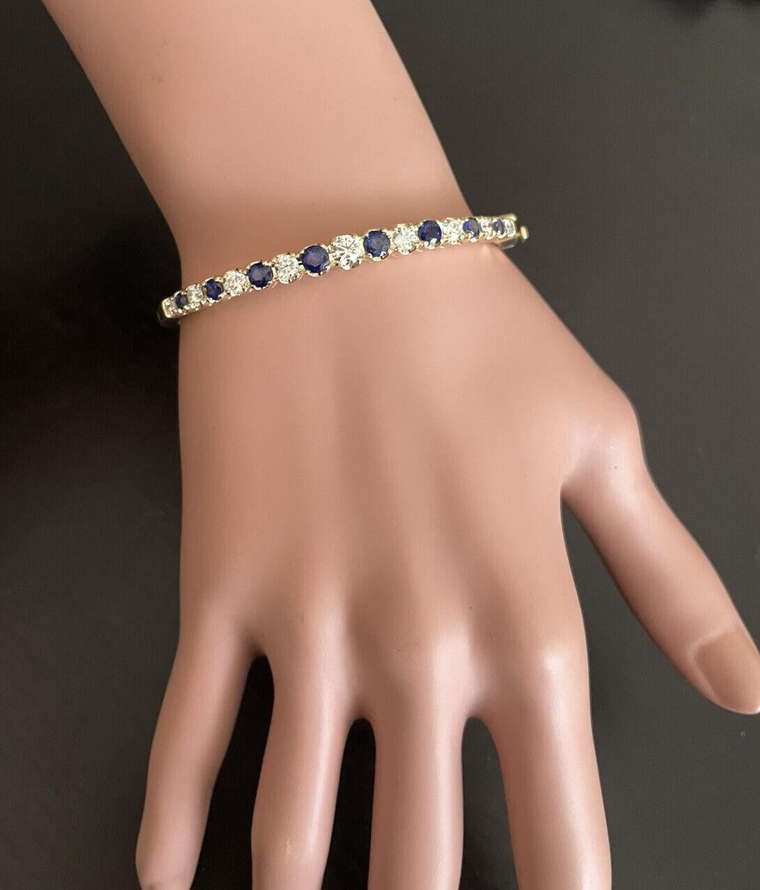 4.00ct Natural Diamond and Sapphire 14k Solid Yellow Gold Bracelet For Sale 3