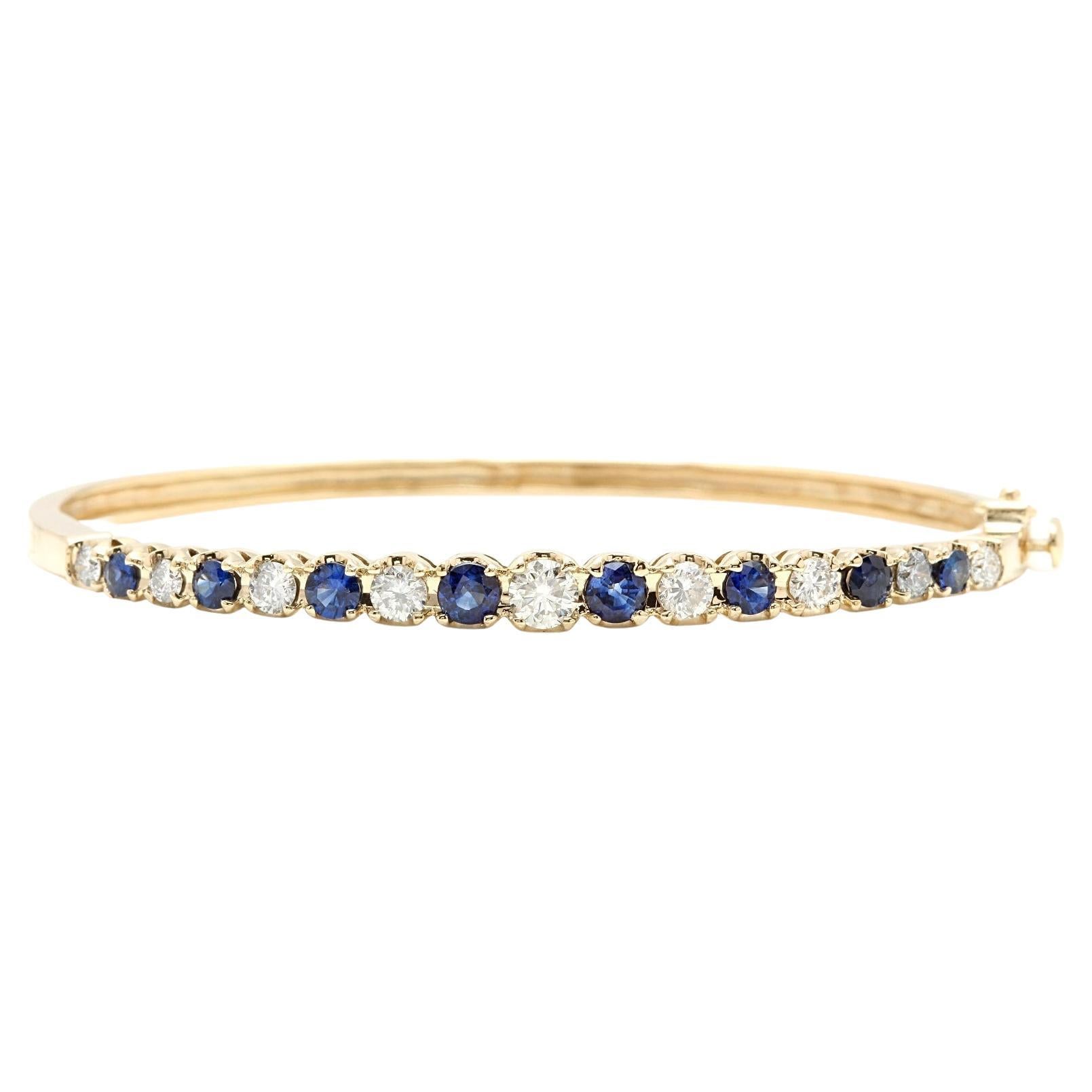 Bracelet en or jaune massif 14 carats avec diamants naturels et saphirs de 4,00 carats