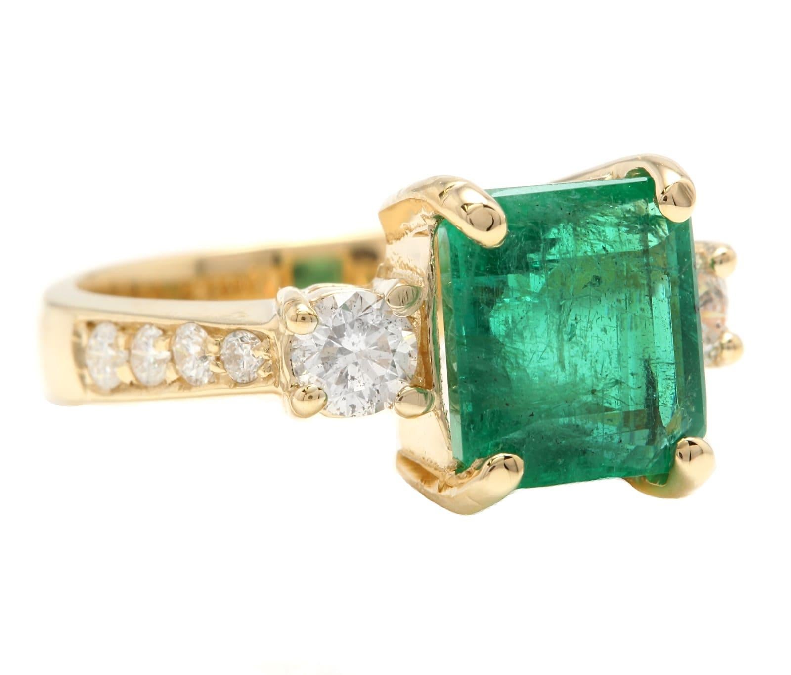 4.00 Carats Natural Emerald and Diamond 14K Solid Yellow Gold Ring

Suggested Replacement Value: $6,000.00

Total Natural Green Emerald Weight is: Approx. 3.40 Carats (transparent)

Emerald Measures: Approx. 8.80 x 8.00mm

Natural Round Diamonds