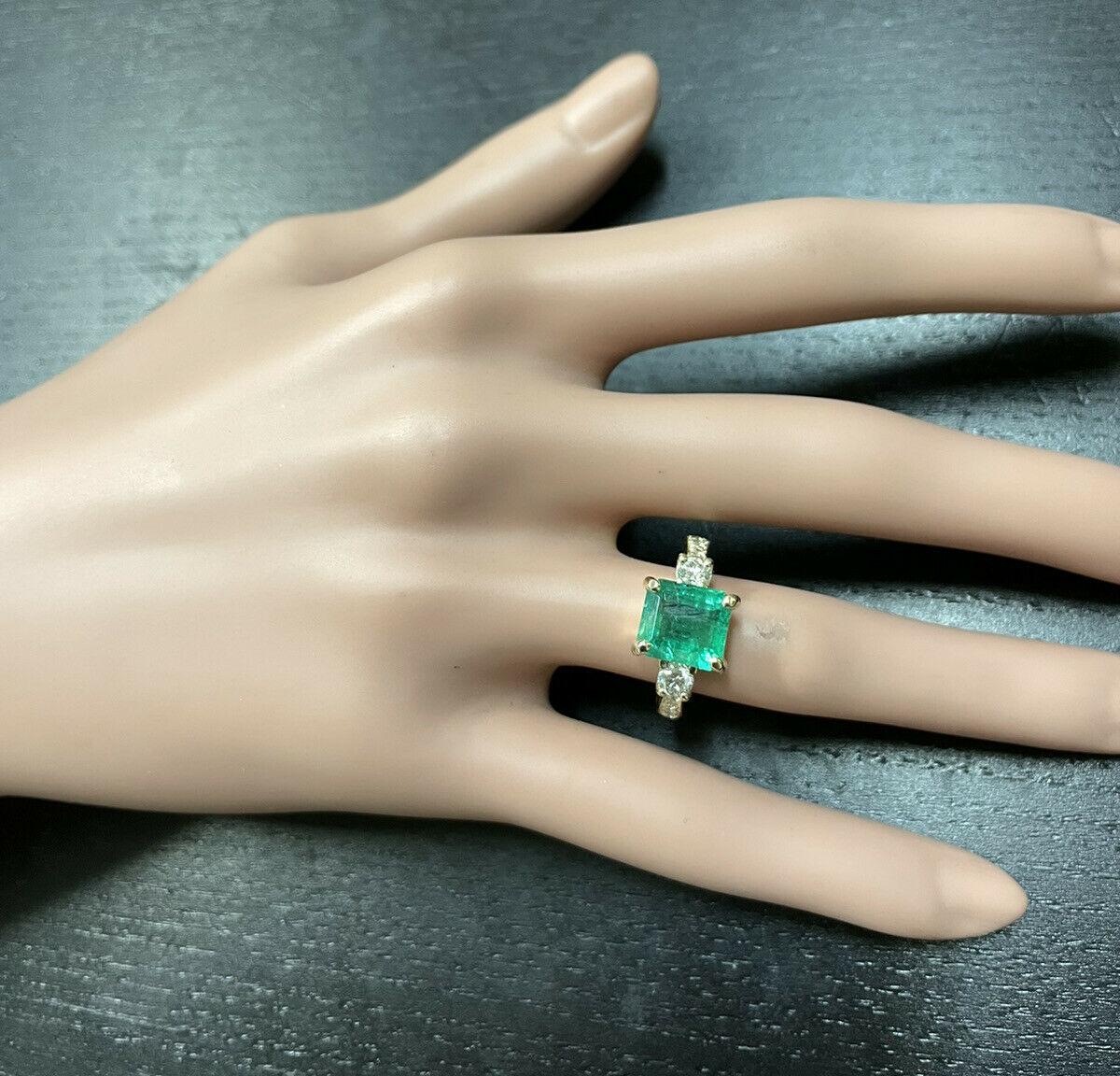 4.00ct Natural Emerald & Diamond 14k Solid Yellow Gold Ring For Sale 1