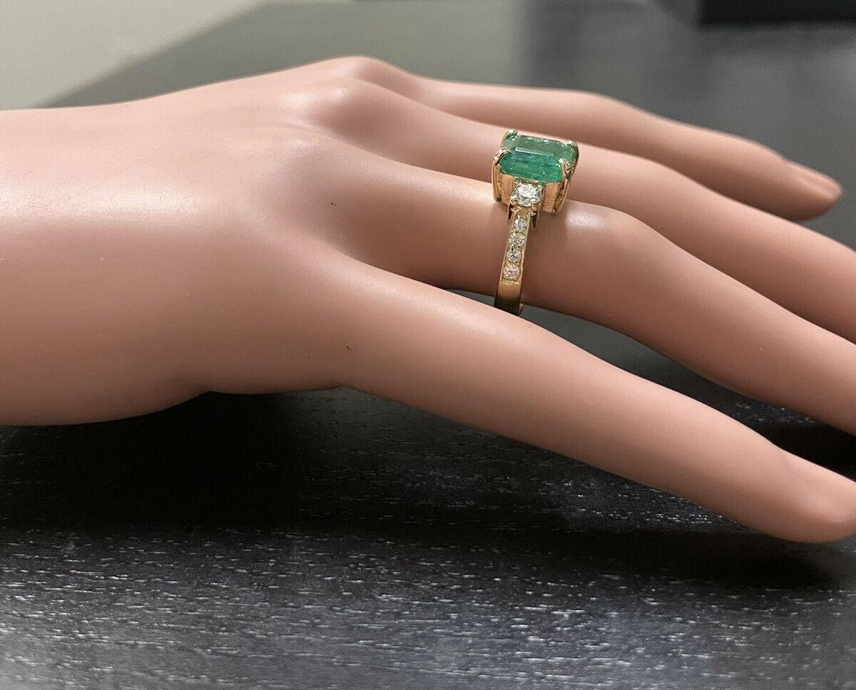 4.00ct Natural Emerald & Diamond 14k Solid Yellow Gold Ring For Sale 2