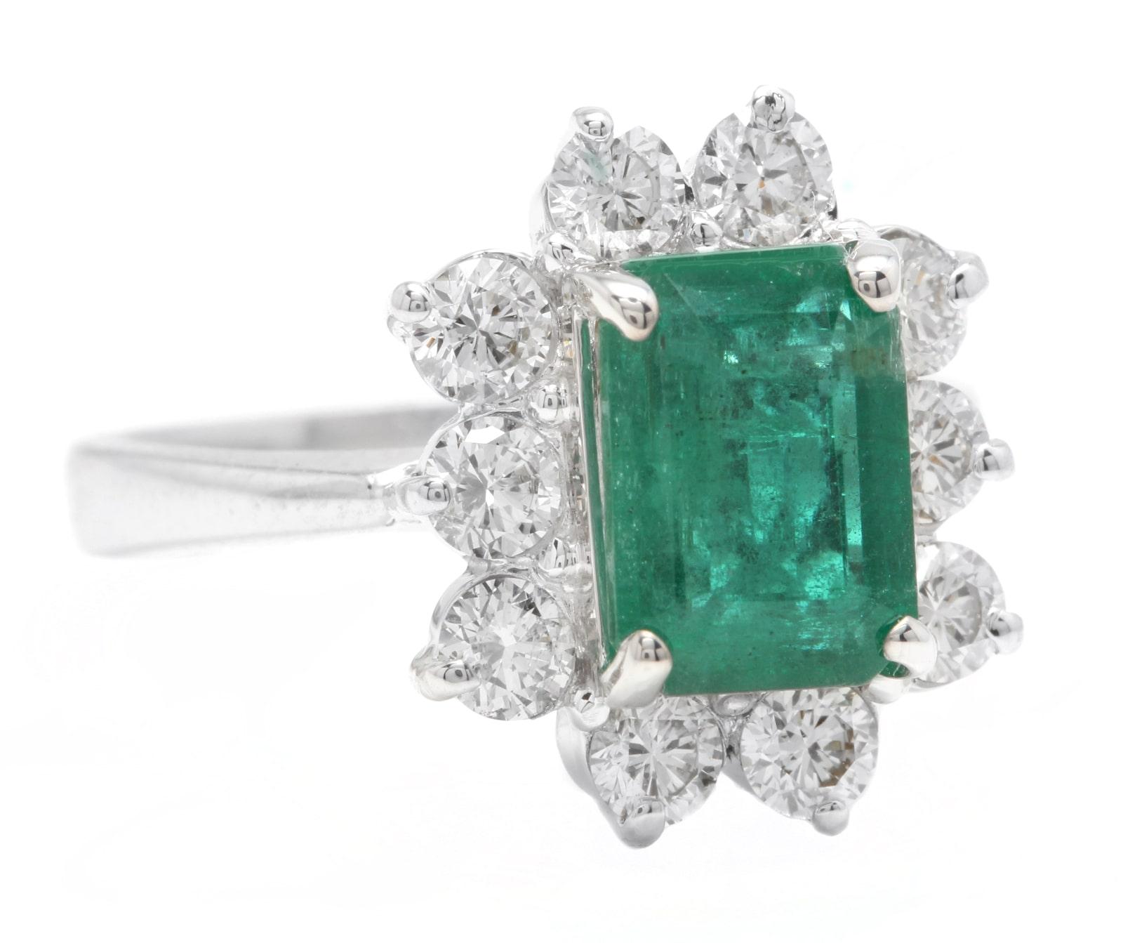 4.00 Carats Natural Emerald and Diamond 18K Solid White Gold Ring

Suggested Replacement Value: Approx. $6,500.00

Total Natural Green Emerald Weight is: Approx. 3.00 Carats (transparent)

Emerald Measures: Approx. 9 x 7mm

Emerald Treatment: